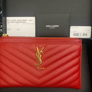 YSL Cassandre Metalasse zipped bill pouch wallet in grain de poudre leather